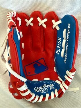 Rawlings 9" Players Series Youth Baseball Glove Red Blue White MLB PL91SR